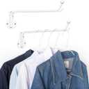 Mkono Wall Mounted Clothes Hanger with Swing Arm Holder Valet Hook Metal Hanging Laundry Drying Rack Space Saver for Closet Organizer, Laundry Room Organization Bathroom, Bedroom,2 Pcs, White