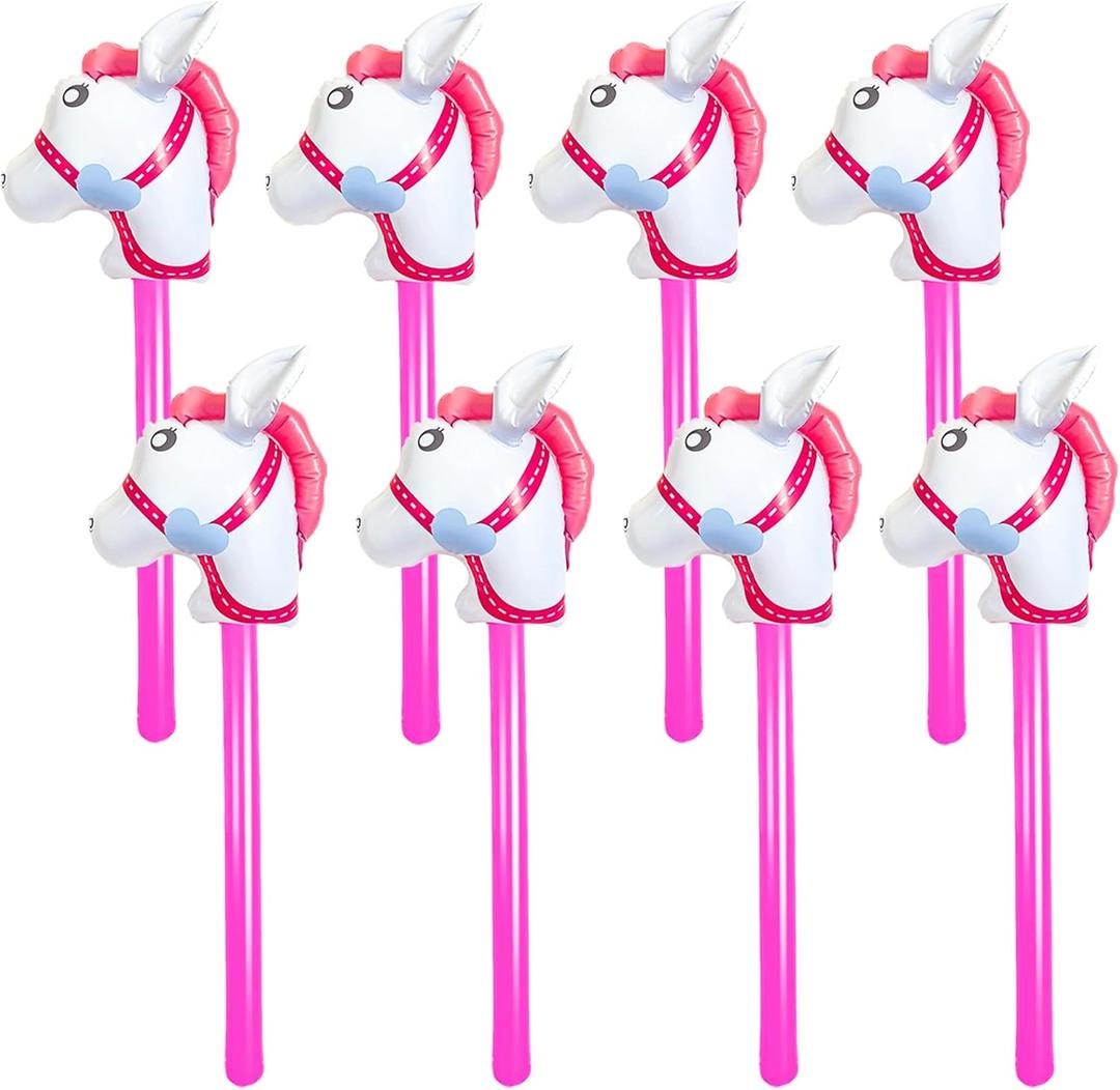 8 Pack 40 Inch Inflatable Horse Head Stick Horsehead Stick Balloon Balloon Blow Up Pony Stick Toys for Christmas Cowboy Horse Theme Party Decor (Pink)