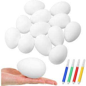 11 Pieces White Blank Plastic Easter Eggs for Hanging Artificial Eggs Bulk Decoration with Rope DIY Painting Basket Fillers Gift with 4 Color Pens, Set of 2, 22 Pieces