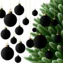 36 Pcs Black Velvet Christmas Balls Bulk - 2.36", 2.76", 3.15" Flocked Christmas Tree Ball Ornaments Hanging Decoration for Xmas Tree, Wreath, Home or Party Decorations