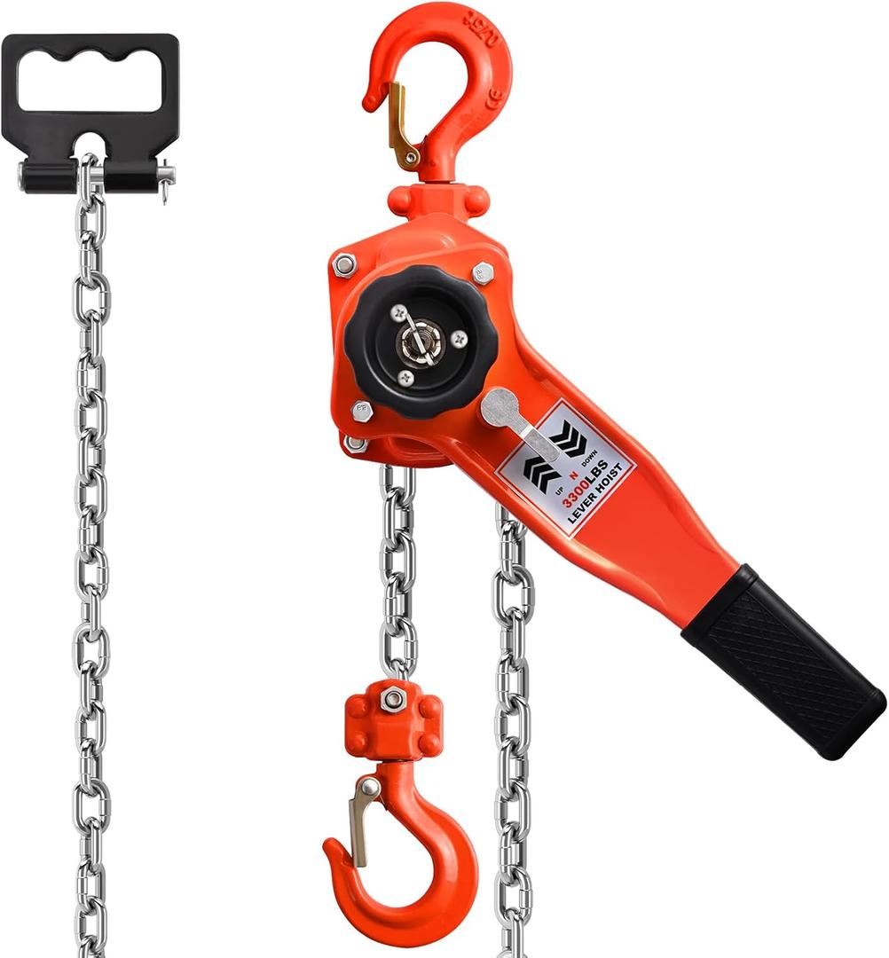 SALUINOKI Chain Come Along 3300lbs Manual Lever Chain Hoist 1-1/2 ton 10ft Premium for Heavy Duty Lifting
