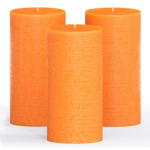 CANDWAX Large Pillar Candles 3x6 Inch  Set of 3 Unscented Dripless Orange Candles, Long Burning for Home Interior, Weddings, Home Decor