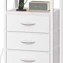 Huuger Nightstand with Charging Station, 27.6 Inch Side Table with Drawers, PU Leather Finish, End Table Bedside Table with USB Ports and Outlets, Night Stand for Bedroom, White