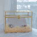 Glass Wedding Card Box with Slot, Large Clear Card Box Gold Brass Gift Card Storage Box Perfect for Wedding Receptions, Birthday Party, Bridal Shower Greeting Card Organizer