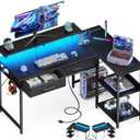 Coleshome 40 Inch L Shaped Gaming Desk with 2 Drawers & Storage Shelves, Computer Desk with USB Ports, Study Writing Table for Bedroom, Simple Modern Laptop Desk for Home Office, Black (40 Inches)