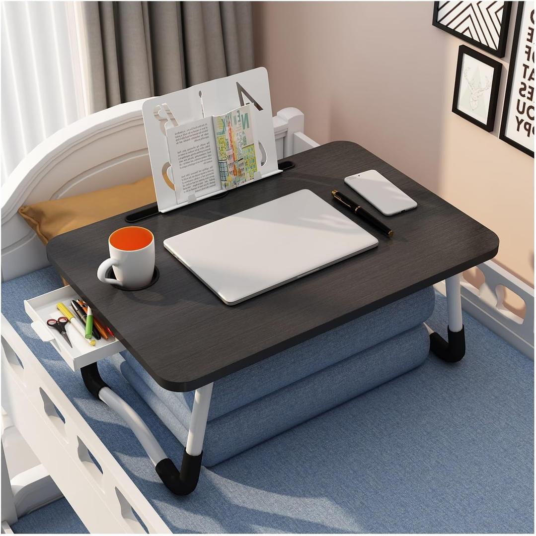 Portable Laptop Desk Folding Bed Table Lap Tray for Sofa * Bed Adjustable Standing Desk with Large Drawer Perfect for Home Office and Balcony Use..Black-Large Drawer