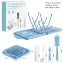 Bottle Brush Set -Baby Travel Essential-6 in 1 Bottle Cleaner Kit with Silicone Bottle Brush,Nipple Cleaner Brush,Straw Brush,Soap Dispenser,Storage Box,Bottle Drying Rack for Home and Travel(Blue)
