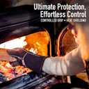 RAPICCA Fireplace Gloves Fire Heat Resistant: Black 14IN - Fireproof Leather for Fireplace Fire Pit Wood Stove Campfire Furnace BBQ Grill Oven Stick Mig Welding Welder Gear Size 14