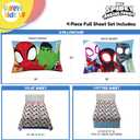 Sunny Side Up Spidey & His Amazing Friends Full Sheet Set - 4 Piece Kids Bedding Set Includes Pillow Cover - Super Soft Superhero Microfiber Sheets Features Miles Morales & Ghost Spider