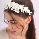 White Flower Pearls Headband Silver Wedding Headband Handmade Flowers Bridal hair Crown Flowers Wedding Bride Hair Tiara Wedding Hair Accessories for Women Girls