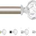 Champagne Gold Decorative Crystal Curtain Rods:66-120 Inch Heavy Duty Adjustable Window Curtain Rods for Bedroom Living Room,Modern Girly Acrylic Drapery Pole Set with Sheer Bling Diamond Finial