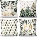 Set of 4 Christmas Pillow Covers 18x18, Merry Christmas Xmas Ball Trees Throw Pillow Covers Green Xmas Pillowcase for Home Farmhouse Patio Car Sofa Bed Winter Indoor Decor (Green)