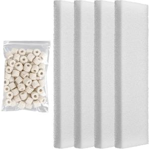 Threlaco 5 Pcs Filter Foam Pad and Filter Media Set Compatible with U4, Including 4 Underwater Foam Pad, 220g Ceramic Rings Underwater Media Maintenance Replacement Kit for Aquarium, Fish Tank