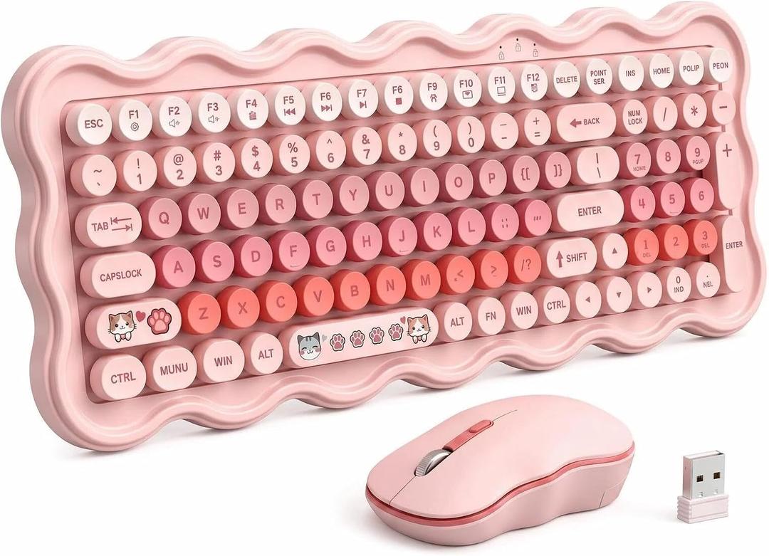 2.4G Wireless Keyboard and Mouse Combo, Round Keycaps, Splash Proof, Keyboard Mouse Set for Windows, Android & Mac OS, PC Computers, Macbooks, Laptops, PK