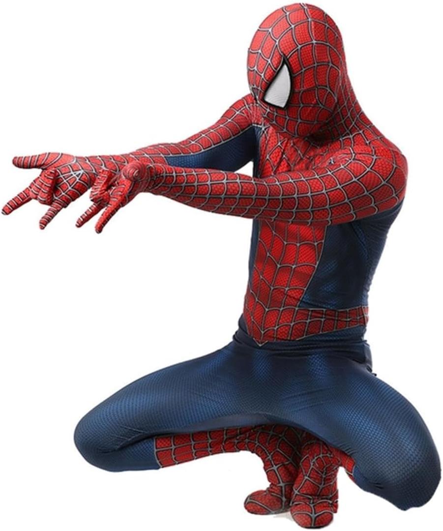Hero Costume for Halloween - Stretch Spandex with Hidden Zippers & Detachable Mask (Red, XL)