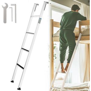 Integrated Step Ladder with 57"-61" Height Rangebunk Ladder with 1.2" HooksAll Metal Structure 300 lbs CapacityAnti-Slip Step, Easy to Clean, for Bunk Beds, Dorms, and Kids' Rooms