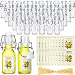 Havawish 48 Sets 4 oz Limoncello Bottles Swing Top Glass Bottles for Homemade Clear Flip Top Mini Limoncello Bottle with Labels Airtight Cap Lids for Home Brewing Gifts Wedding Baby Shower Favors