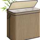 SONGMICS 3-Section Laundry Hamper With Lid, 44.9 Gal (170 L) Large Laundry Basket With 3 Removable Machine Washable Fabric Bag, Bamboo Clothes Hamper, Handles, for Bathroom, Brown ULCB069K01