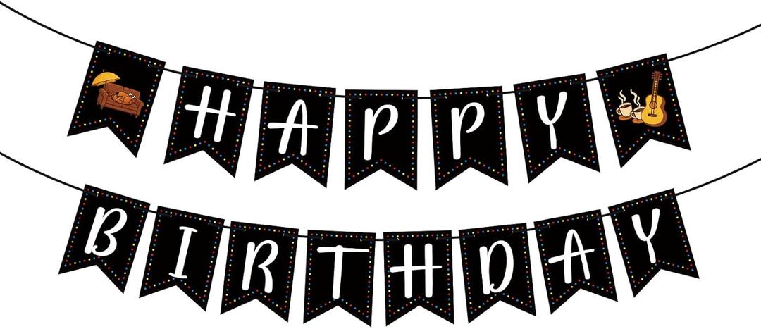 Friendship Themed Birthday Banner, Pre-Strung Party Themed Black Happy Birthday Banner 90s Party Decorations Supplies Accessories for Fan Parties
