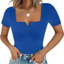 Chunpin Women's Short Sleeve Bodysuit Square Neck Notch V Neck Body Suits Double Lined Going Out Outfits Thong Bodysuits Royalblue Small