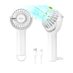 Ohjoin 2 IN 1 Portable Mini Handheld Fan with Keychain Stand, Personal Powerful Cooling Fan, Small Battery Operated Table Fan, Quiet Hand Fan, USB Rechargeable, Birthday Gifts for Women Mom (Purple,  White), Set of 2