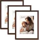FinalFind 16x20 Picture Frame with Mat for 11x14 Set of 3, Drak Brown Wood Grain 16x20 Frames for Horizontal & Vertical Wall Mounting (3 Pack, Walnut)