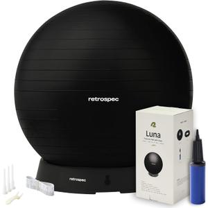 Retrospec Luna Exercise Ball, Base & Pump/Ball & Pump with Anti-Burst Material - Fitness Gym Swiss Ball - Perfect for Balance, Stability, Yoga, Pilates, Pregnancy & Birthing (55cm, Black)
