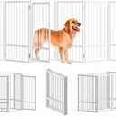 SNUOWU Full Metal Freestanding Dog Gate with Door, 32''Height Foldable Pet Dog Fence for Indoor & Outdoor, 6 Panels Extra Wide Free Standing TallDog Gates for Doorways,House,Stairs,Porch,Deck,Yard