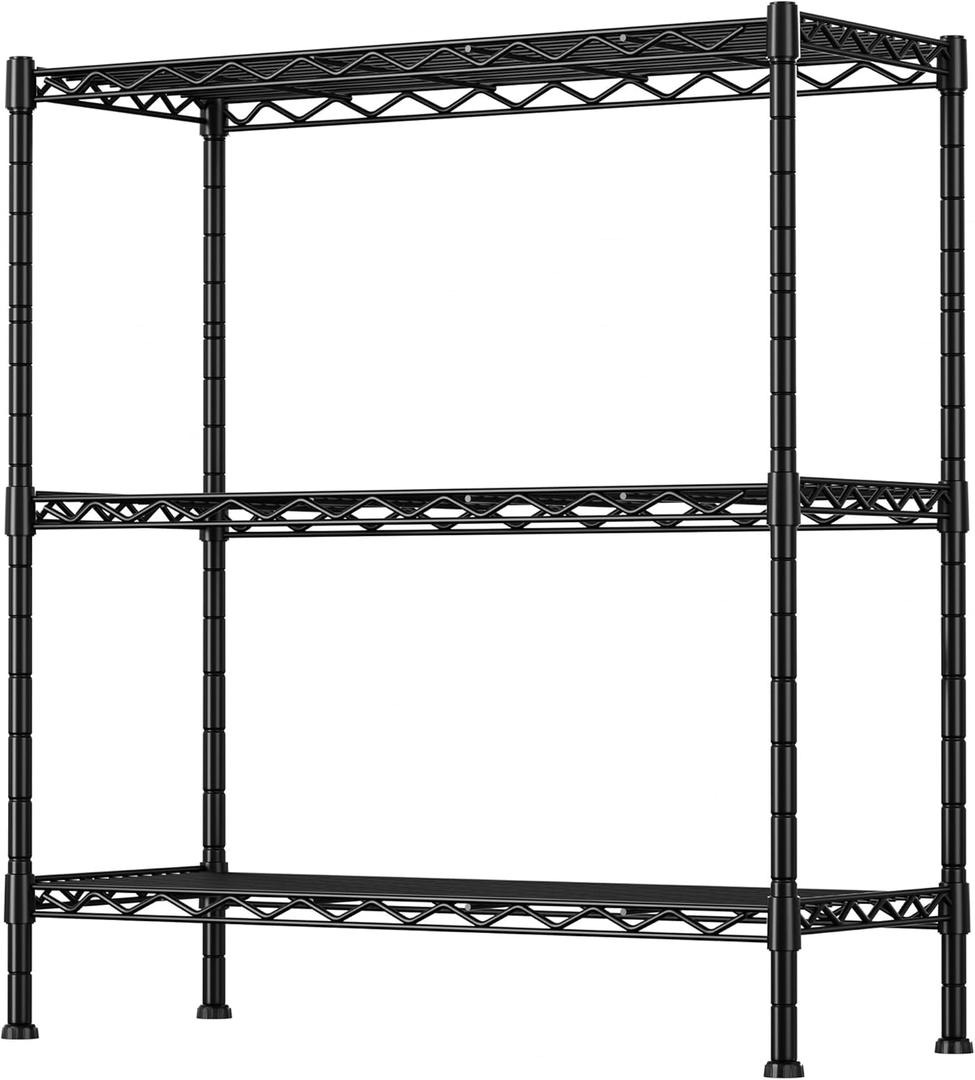 REGILLER 3-Shelf Adjustable Heavy Duty Storage Shelves,Metal Organizer Wire Rack for Laundry Bathroom Kitchen Pantry Closet Garage Shelving(Black,17.7" D x 35.4" W x 35.8" H)