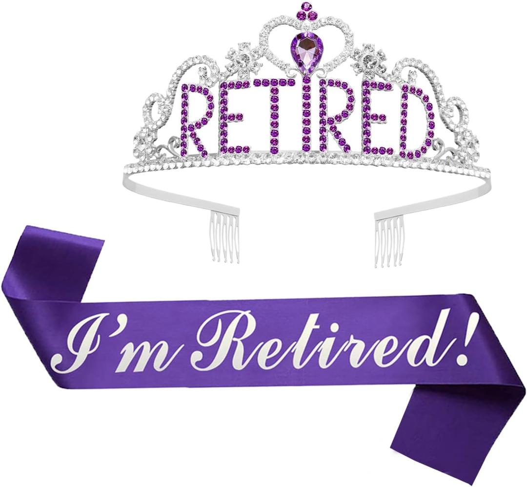JETKONG Retirement Party Decorations - Tiara/Crown & Sash for Women, Party Supplies & Favors (Purple)