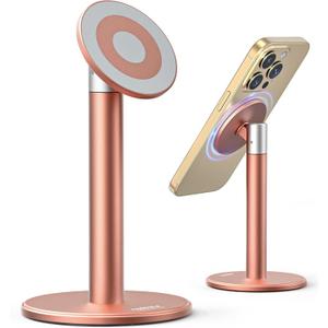 Nulaxy Magnetic Full Aluminum Phone Stand, 360 Rotating Cell Phone Stand for Desk with Metal Ring, Adjustable Phone Holder Compatible with Phone 17 16 15 14 Pro Max and MagSafe Case, Pink