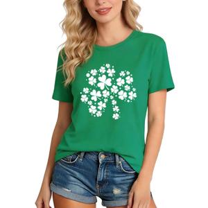 GONOSEED 6Size Shirt+Earrings St Patricks Day Shirt Women St Patricks Day Outfits for Women Shamrock Earrings Accessories (Medium)