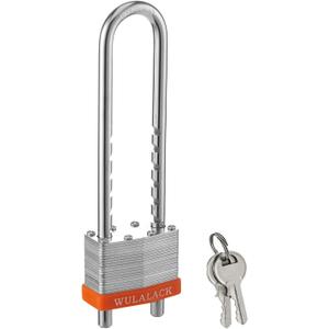 Padlock with Key, WULALACK 2 inch Wide Heavy Duty Laminated Steel Keyed Padlock with Adjustable Shackle, Long Shackle Pad Lock with 2 Keys (1)