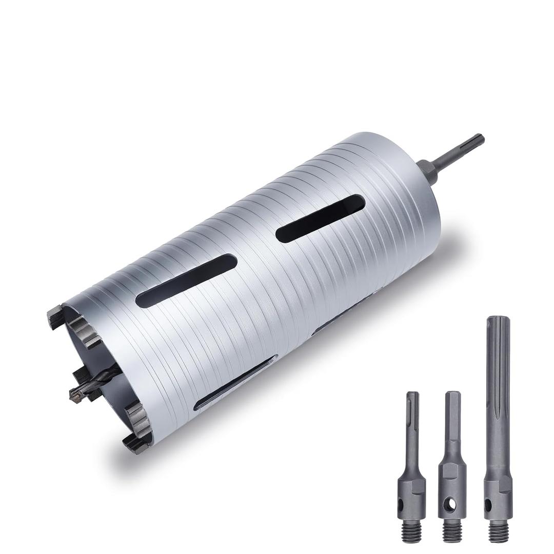 4-1/4 inch Diamond Dry Core Drill Bit, 10" Drilling Depth, 5/8"-11 Thread Core Drill Bit for Concrete Masonry Brick Block, Includes 3 Adapters SDS Plus, SDS Max and Hex (4-1/4 inch)