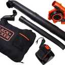 BLACK+DECKER Leaf Blower Cordless Leaf Vacuum and Mulcher Combo Kit, Battery and Charger Included, 40V 120 mph Air Speed, 6-Speed Dial, Built-in Scraper with Collection Bag (LSWV36)