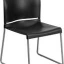 Flash Furniture Hercules Series Contoured Stacking Chairs for Waiting Rooms and Offices, Ergonomic Lobby Chairs with Curved Back, Set of 5, Black