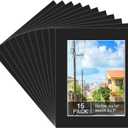 Prudiut 15 Pack 8x10 Black Picture Mats, Frame Mattes for 5x7 Pictures Photo Frame Mat Core Bevel Cut Mat Board Show Kit for Photos, Prints, Artworks