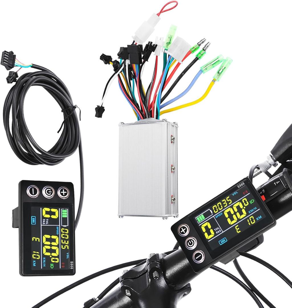 Electric Bicycle LCD Display Meter 36V48V Ebike Controller Waterproof LCD Display Panel Brushless Controller Kit for Electric Bicycle Scooter Modification (Colourful)