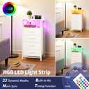 Yoobure Night Stand - LED White Nightstand with Charging Station, Bedside Table with 4 Storage Drawers and Storage Shelf, End Table with USB Ports and Outlets, Tall Dresser for Bedroom