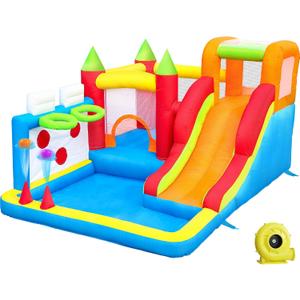 Kids Bounce House with Ball Pit & 7 Play Zones, Inflatable Toddler Bouncer for Indoor and Outdoor Use, Features Slide, Basketball Hoops, Blower, Easy Setup for Ages 2-6 (Toddler Bounce House), 91.7 inches x 122 inches x 66.9 inches