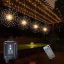 4 Pcs 800LED Solar Starburst Sphere Lights,Firework Light Remote Control Timer 8 Modes Dimmable Waterproof Hanging Fairy Lights, Sparkly Light for Patio Garden Tent Outdoor (Warm White)