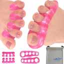 Chiroplax Gel Toe Separators Stretchers Spreader Spacer for Bunion Bunionette Relief Hammer Overlapping Toe Straightener Corrector (2 Pairs w/Pouch - Hot Pink)