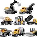 HONGTUO Alloy Mini Construction Vehicles, 8Pcs Die-cast Construction Toys Set, Excavators Mixer Truck Bulldozers Forklift Dump Truck, Pull Back Car Toys for Toddlers Kids Boys & Girls