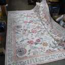 Floral Washable 8x10 Area Rug for Living Room, Soft Pink Large Girls Bedroom Rug, Non-Slip Low Pile Flower Birds Dining Room Rug, Botanical Floor Carpet for Kids Classroom Office