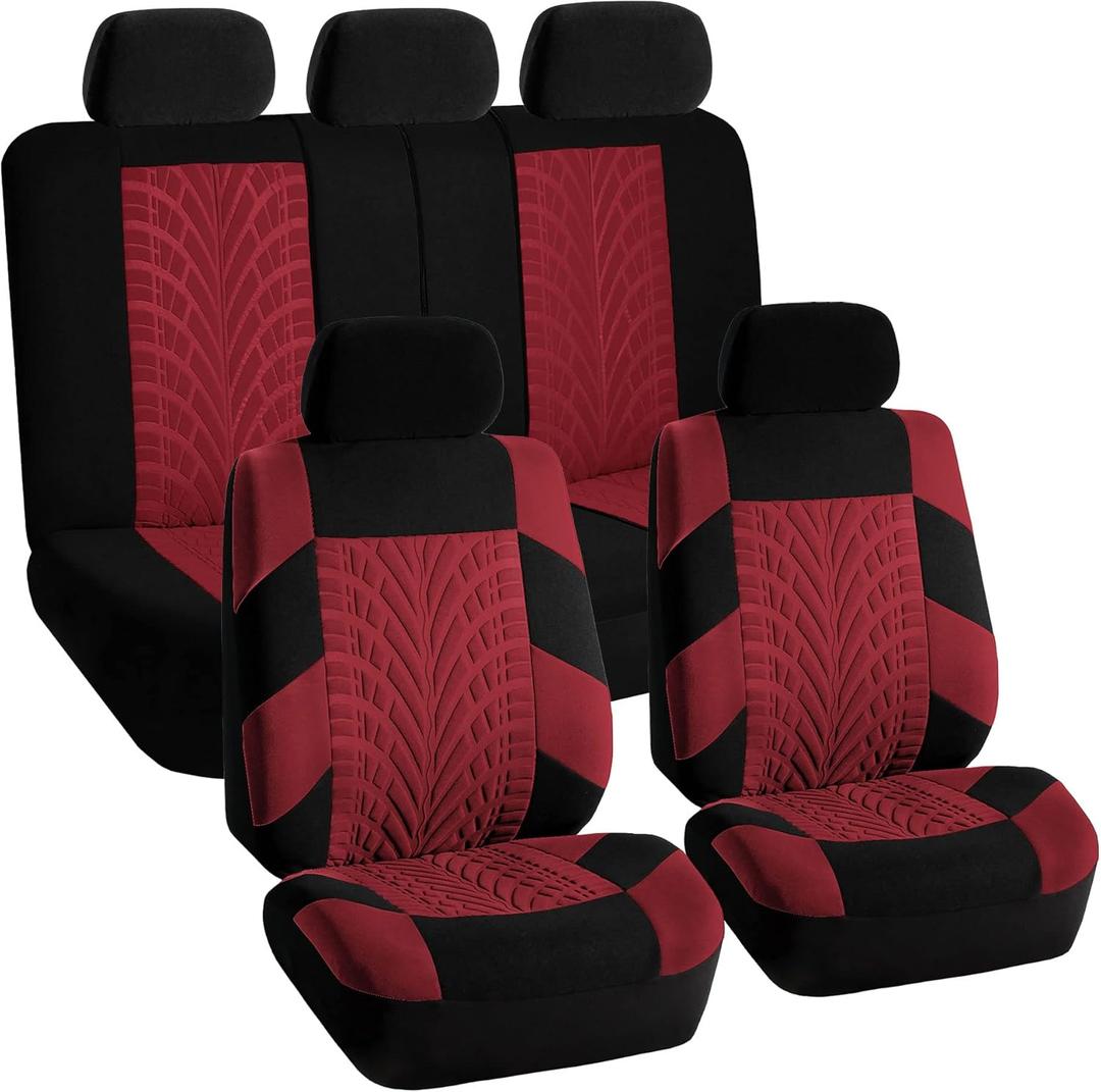FH Group Full Set Travel Master Car Seat Covers, Airbag and Split Rear Car Seat Cover Universal Fit Interior Accessories for Cars Trucks SUV, Automotive Seat Covers, Burgundy
