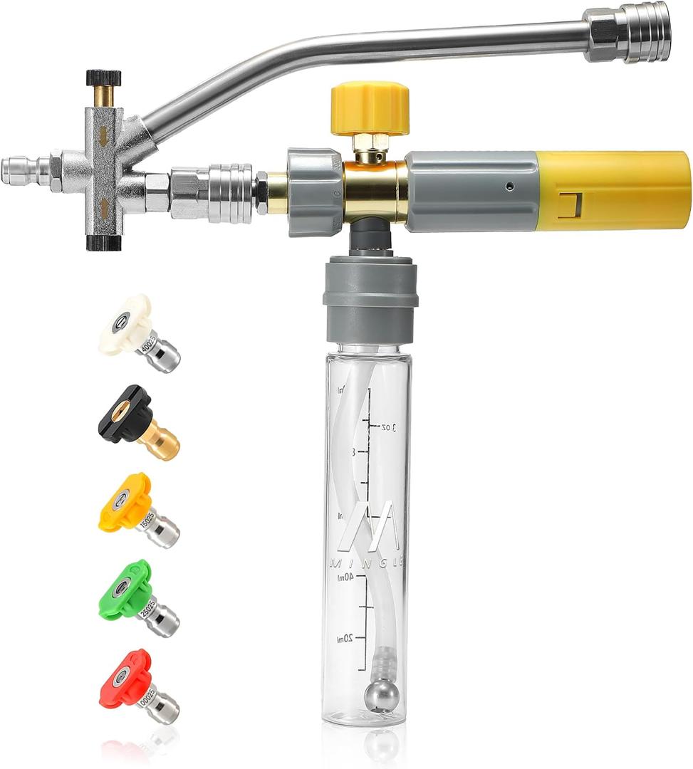 M MINGLE Mini Foam Cannon for Pressure Washer, Magnetic Foam Cannon with Dual Connector, Undiluted Foam Blaster with 5 Nozzle Tips, 1/4 Inch Quick Connect