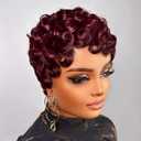 Short Pixie Cut Wigs for Black Women Brazilian Curly Pixie Cut Wig Human Hair Burgundy 99J# Short Layered Wigs With Bangs No Glue Human Hair Wig for Daily Use