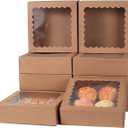 50 pcs 8x8x2.5 Inches Bakery Boxes with Window, Cake Pastry Cookie Mini Pie Box for Pastry,Dessert,Strawberries,Chocolates (Brown)