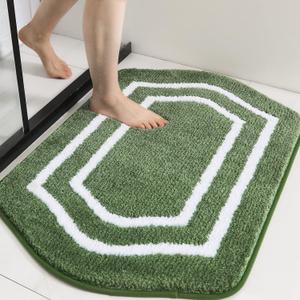 COSY HOMEER Extra Thick Bath Rugs - Anti-Slip Bath Linen Sets Mats Soft Plush 100% Strong Polyester Living Room Bathroom Water Absorbent(Green,17x27 - Inches)