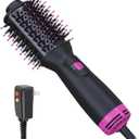 Dual Voltage Mini Hair Dryer Brush with UK/EU Plug, Blow Dryer Brushes 120V - 240V for European Travel, One Step Hair Dryer and Styler Volumizer with Negative Ion Anti-frizz Styling Brush (Black Pink.)